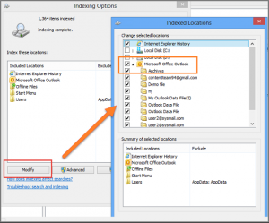 outlook instant search not working using windows 7